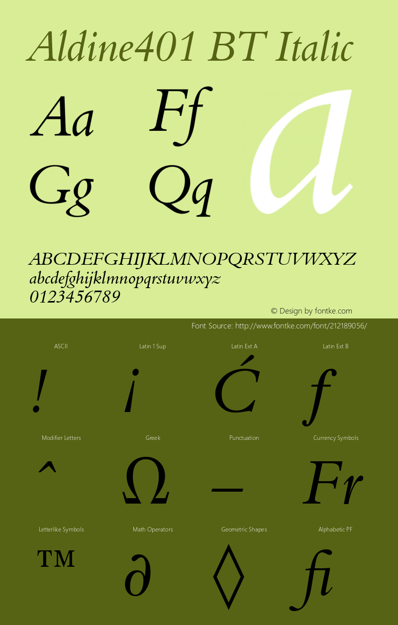 Aldine401 BT Italic Version 1.01 emb4-OT图片样张