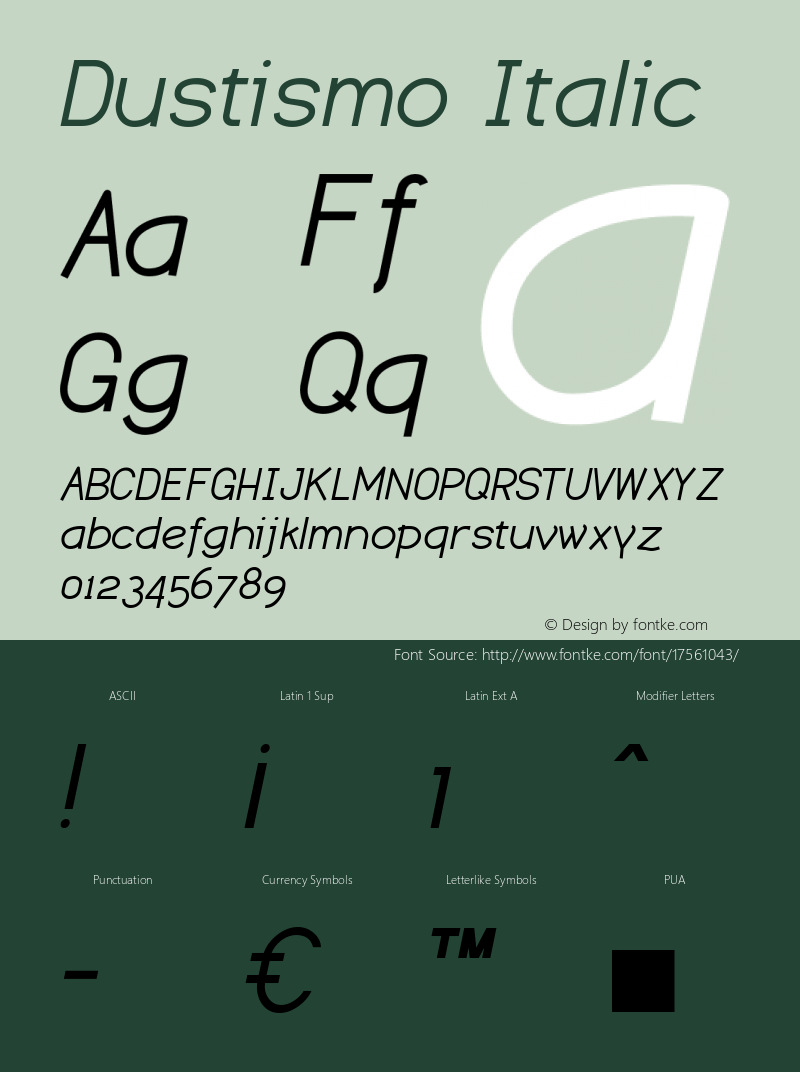 Dustismo Italic Version 1.06 2003 Font Sample