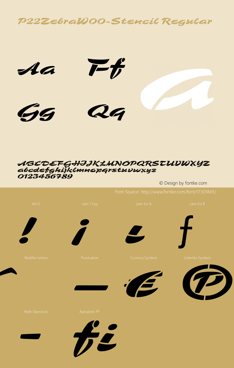 P22ZebraW00-Stencil Regular Version 1.00 Font Sample