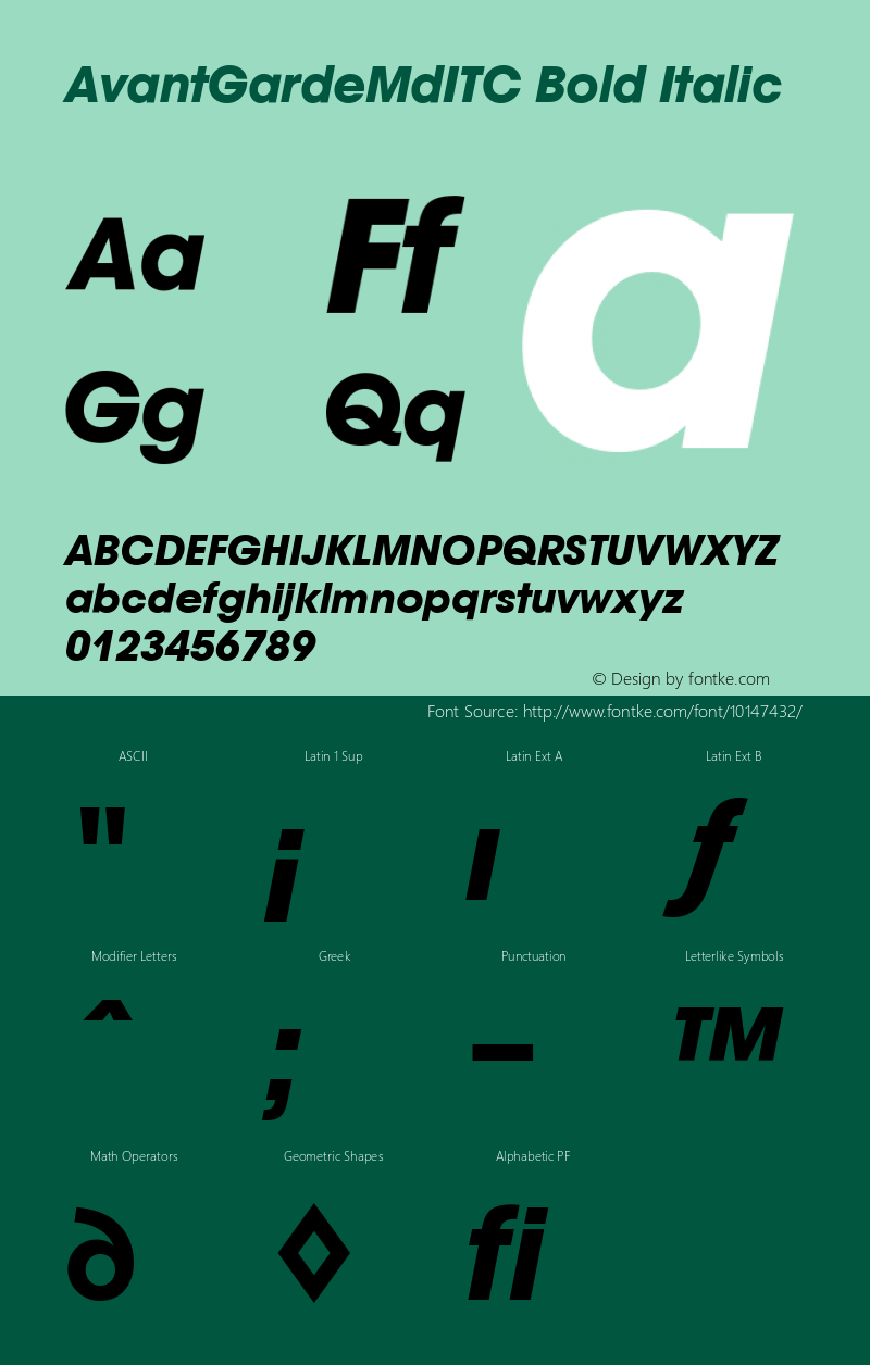 AvantGardeMdITC Bold Italic Version 001.000 Font Sample