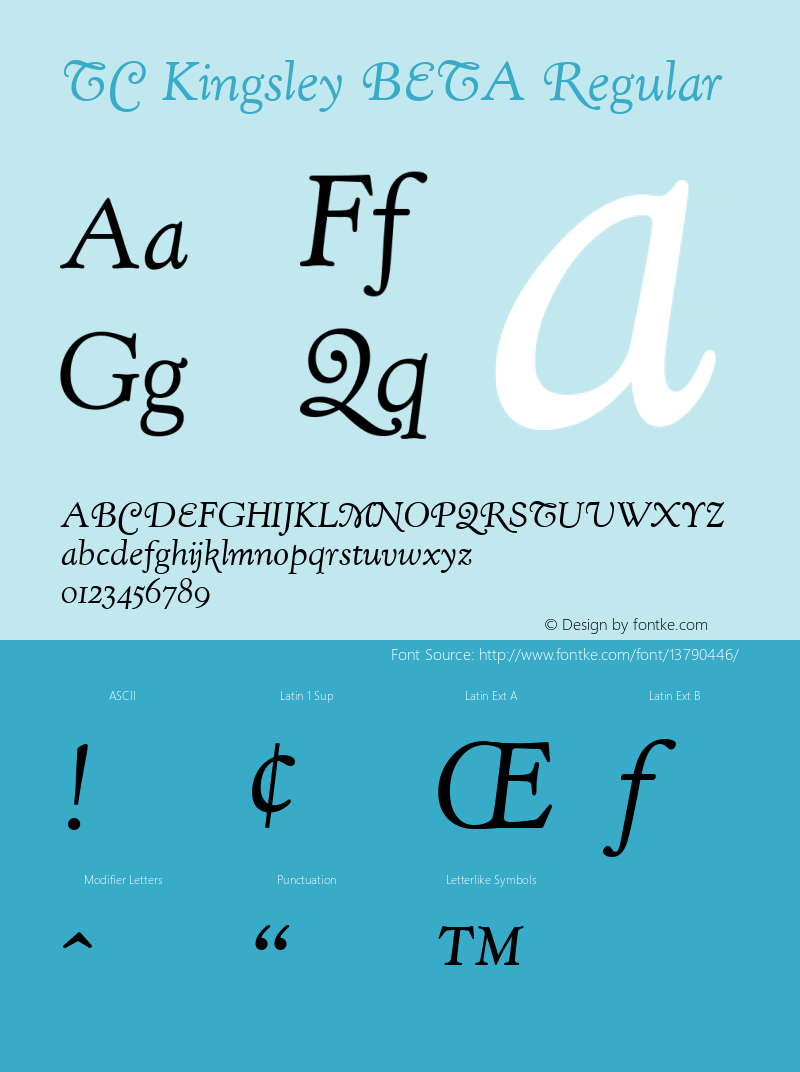 TC Kingsley BETA Regular Version 001.001 Font Sample