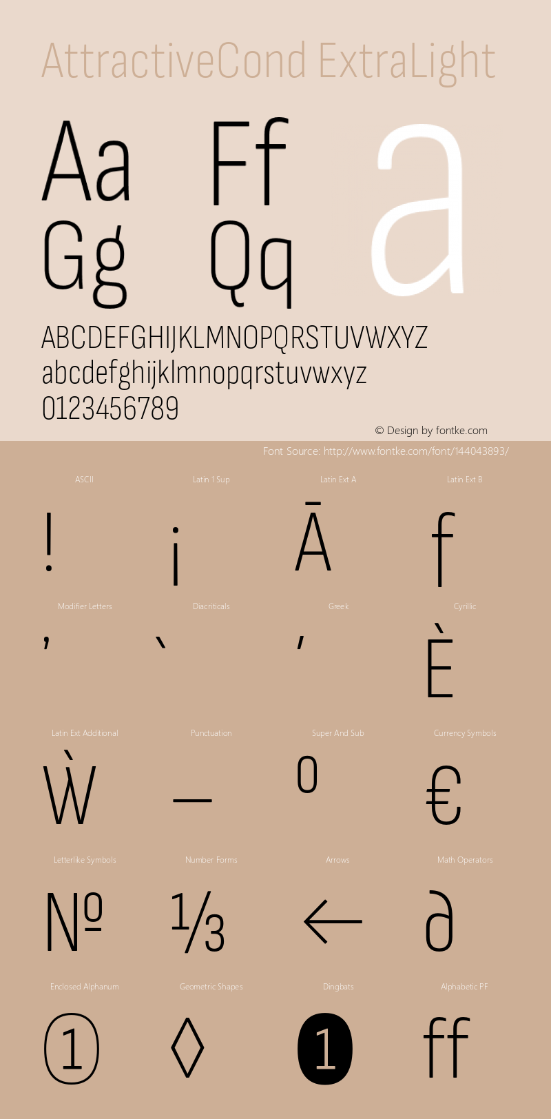 AttractiveCond ExtraLight Version 3.001;PS 003.001;hotconv 1.0.88;makeotf.lib2.5.64775 Font Sample