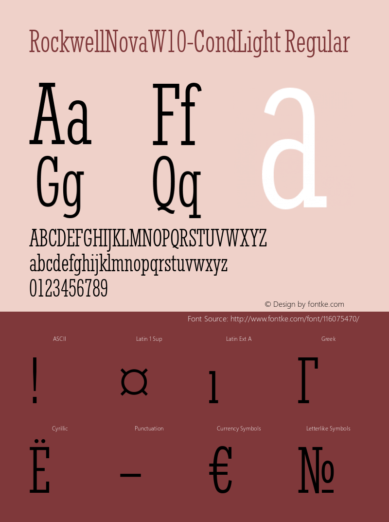 Rockwell Nova W10 Cond Light Version 1.10 Font Sample