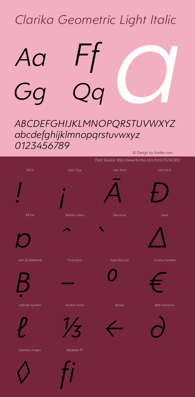 Clarika Geometric Light Italic Version 1.000;PS 001.000;hotconv 1.0.88;makeotf.lib2.5.64775 Font Sample
