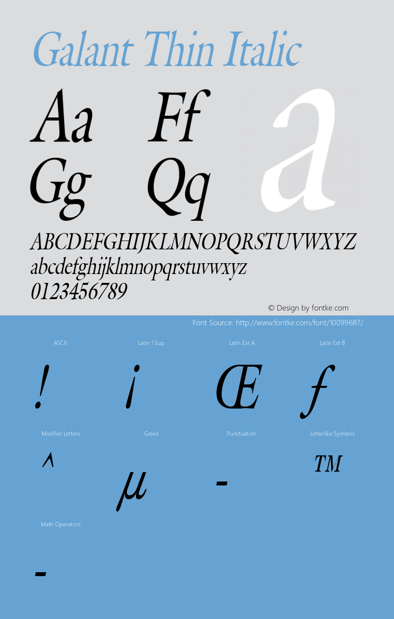 Galant Thin Italic Altsys Fontographer 4.1 1/4/95 Font Sample