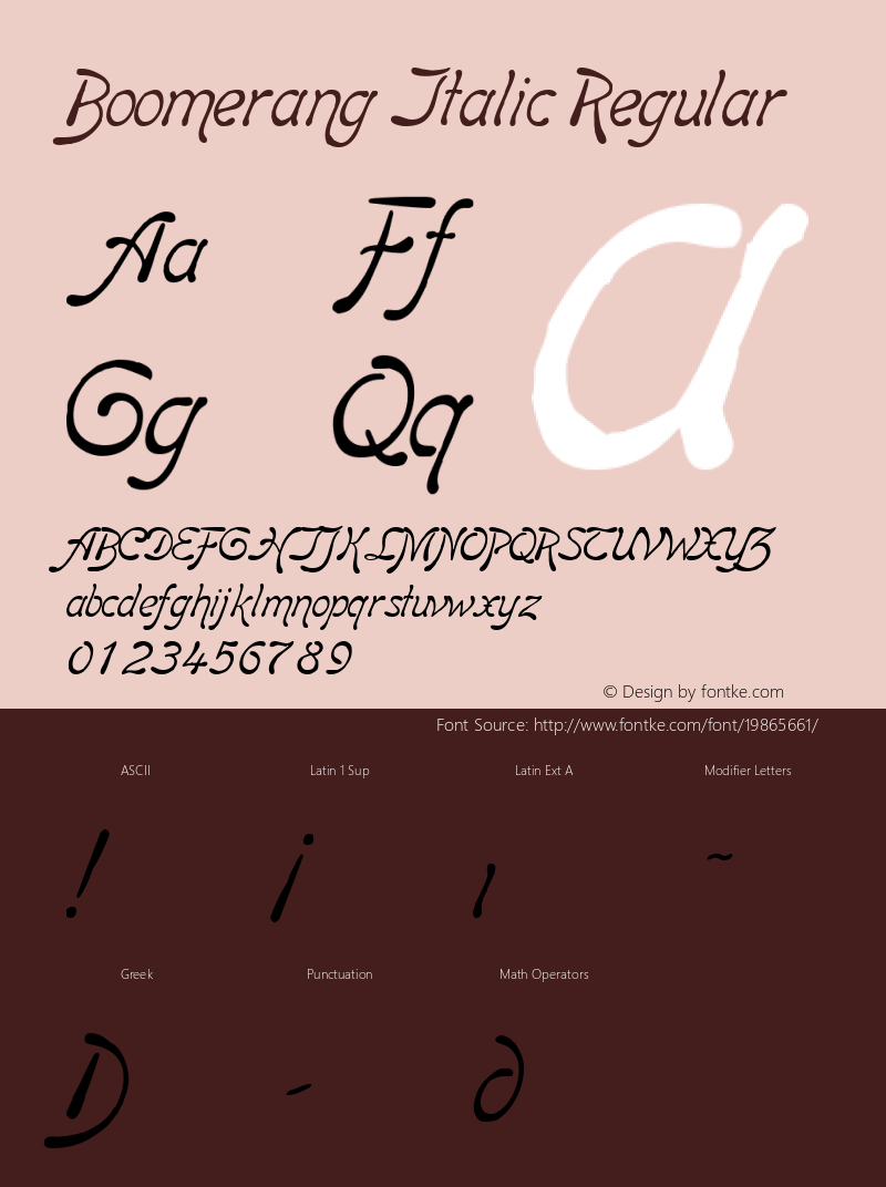 Boomerang Italic Version 1.00 August 12, 1998, initial release Font Sample