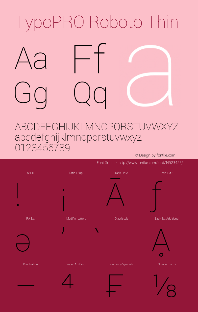 TypoPRO Roboto Thin Version 1.200310; 2013 Font Sample