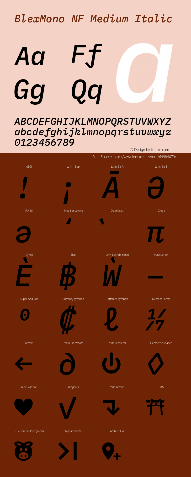 Blex Mono Medium Italic Nerd Font Complete Mono Windows Compatible Version 2.000 Font Sample