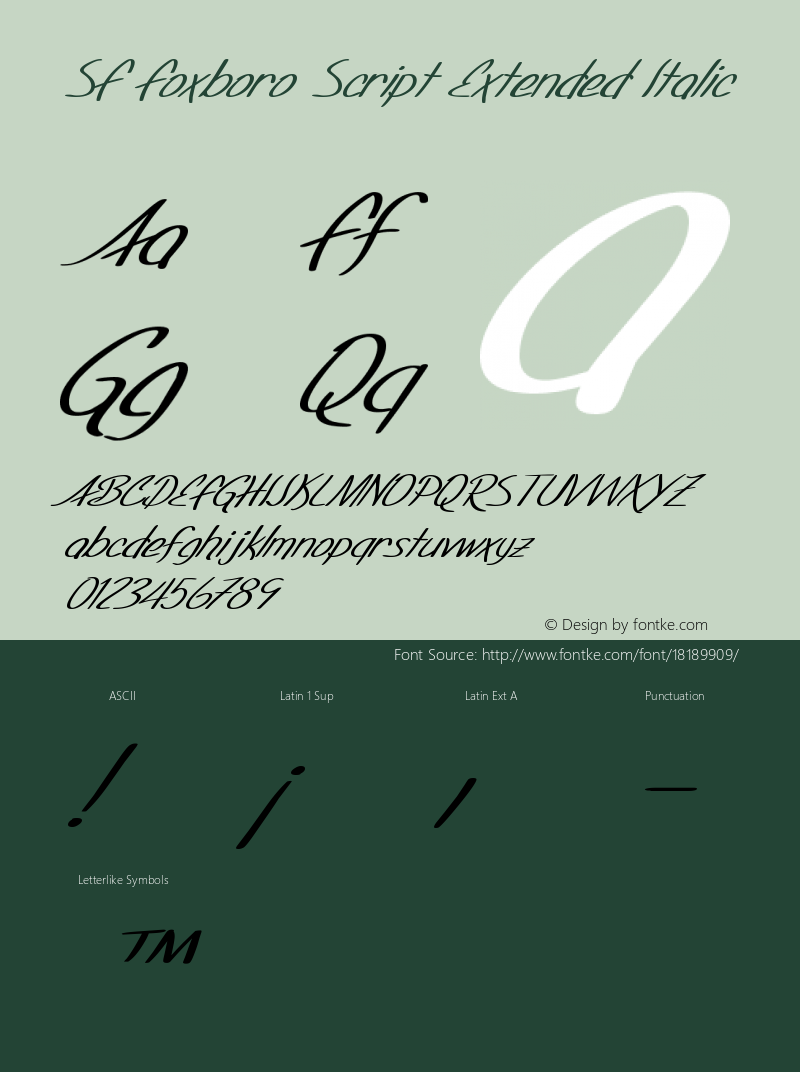 SF Foxboro Script Extended Italic Version ver 1.0; 2000. Freew Font Sample