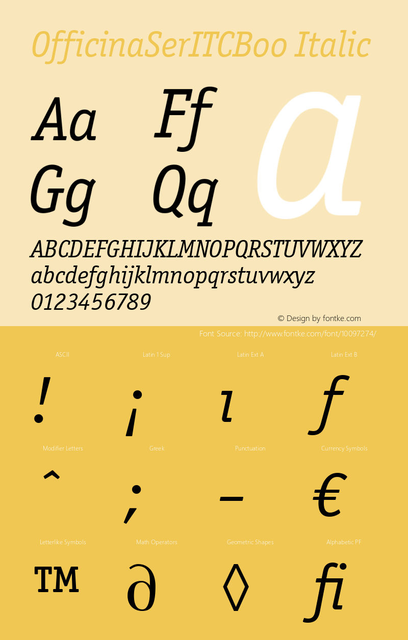 OfficinaSerITCBoo Italic Version 2.0 Font Sample