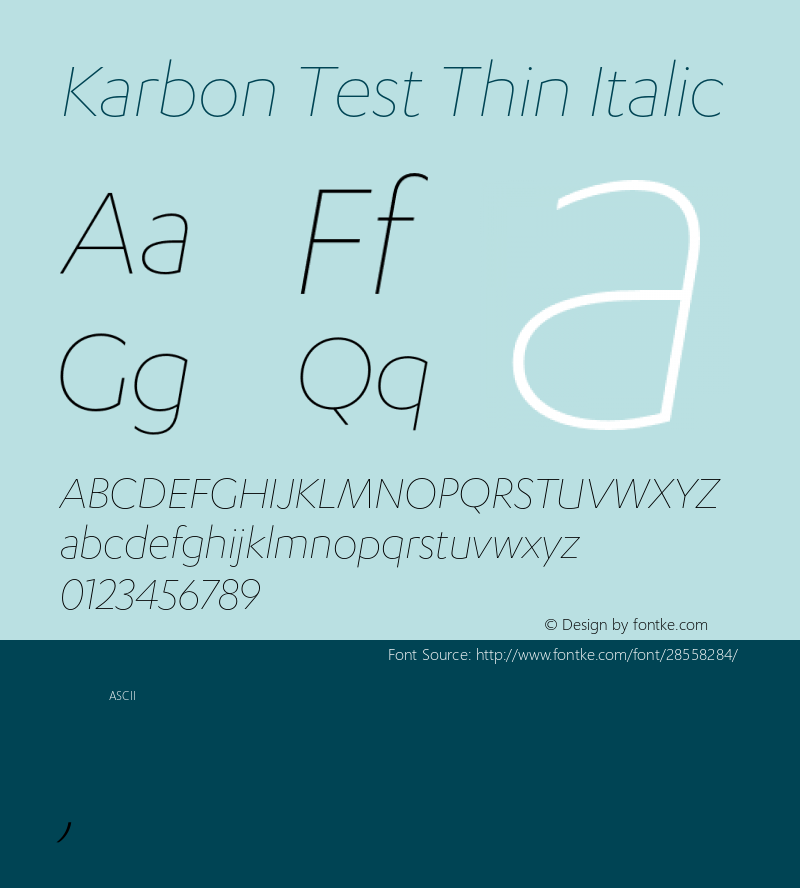 Karbon Thin Test Italic Version 1.1 Font Sample