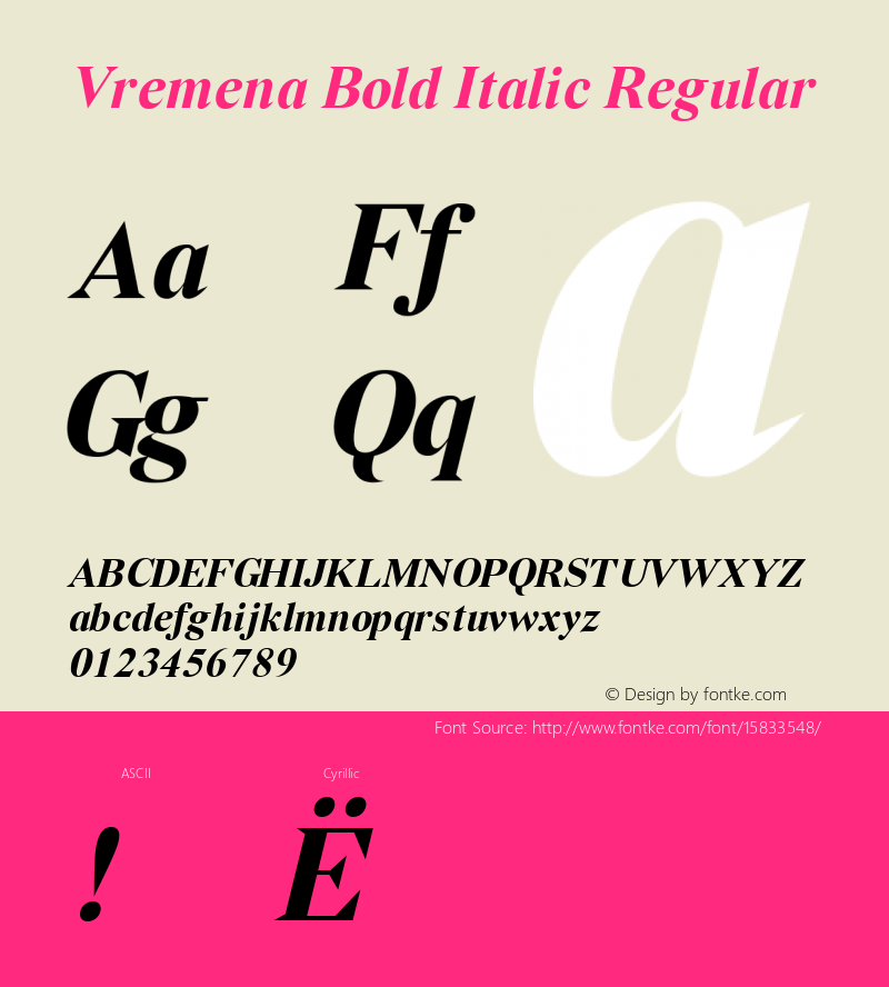 Vremena Bold Italic Regular 001.000; ttfautohint (v1.4.1) Font Sample