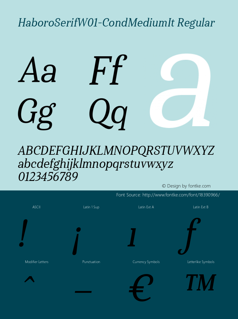 HaboroSerifW01-CondMediumIt Regular Version 1.00 Font Sample