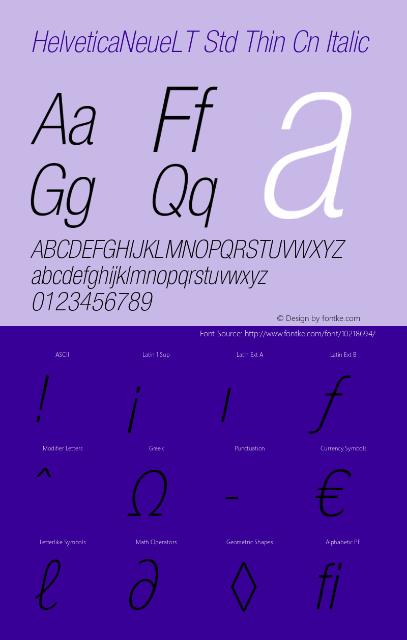 HelveticaNeueLT Std Thin Cn Italic Version 2.035;PS 002.000;hotconv 1.0.51;makeotf.lib2.0.18671 Font Sample