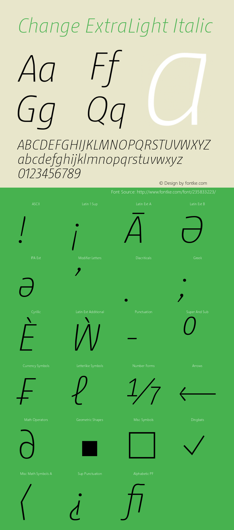 Change ExtraLight Italic Version 1.00图片样张