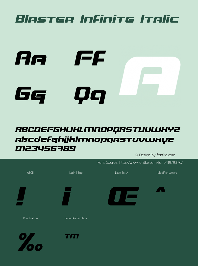 Blaster Infinite Italic Version 1.0; 2001 Font Sample