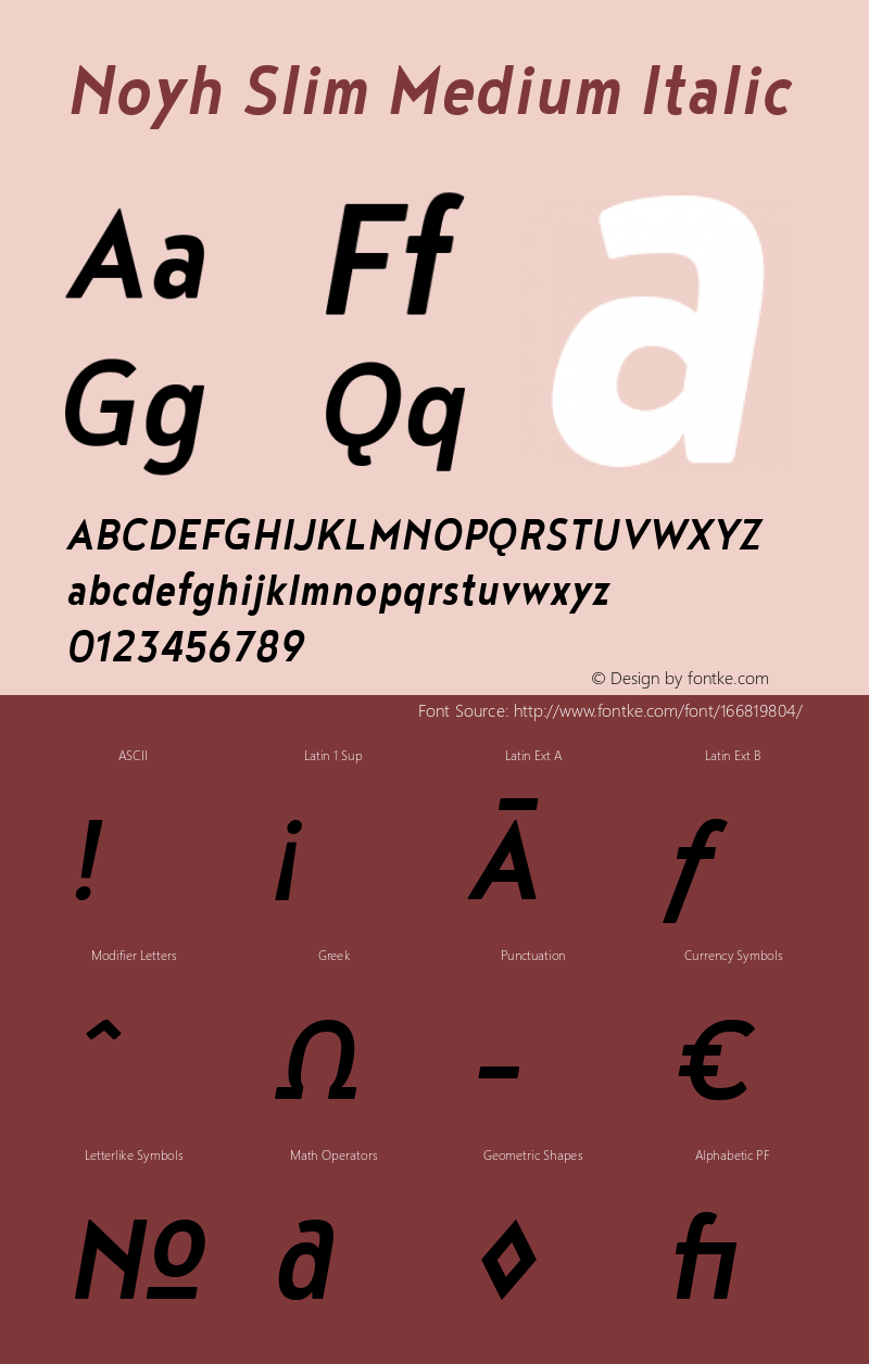 Noyh Slim Medium Italic 1.000 Font Sample