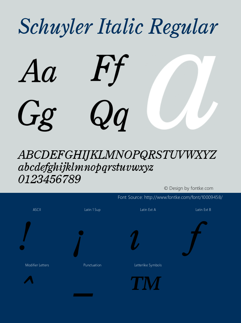 Schuyler Italic Regular Unknown Font Sample