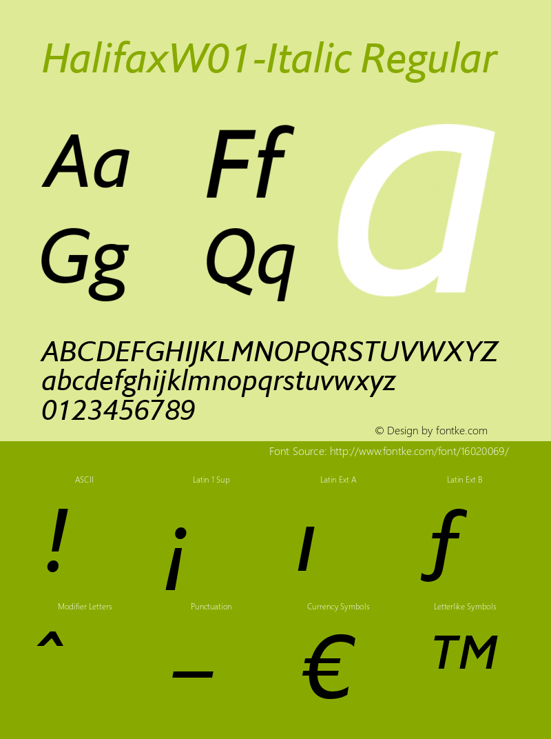 HalifaxW01-Italic Regular Version 1.00 Font Sample