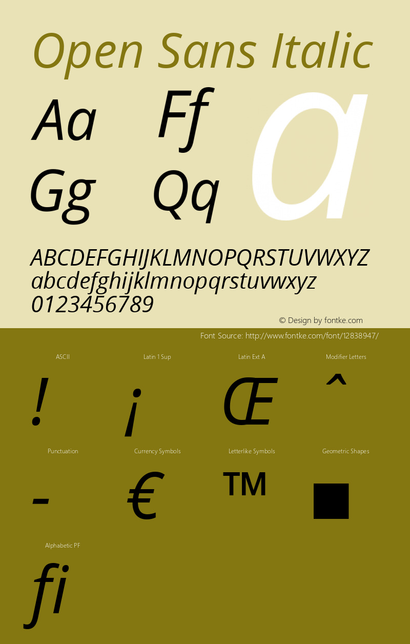 Open Sans Italic Version 1.10 Font Sample