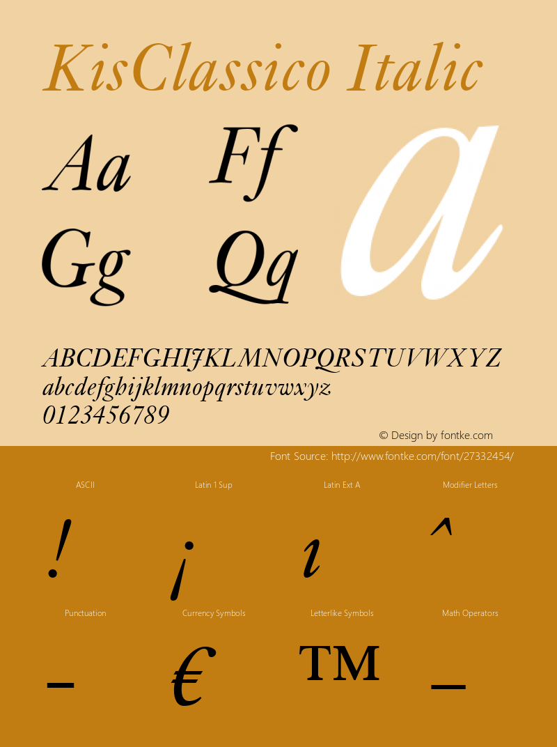 KisClassico Italic Version 2.01 Font Sample