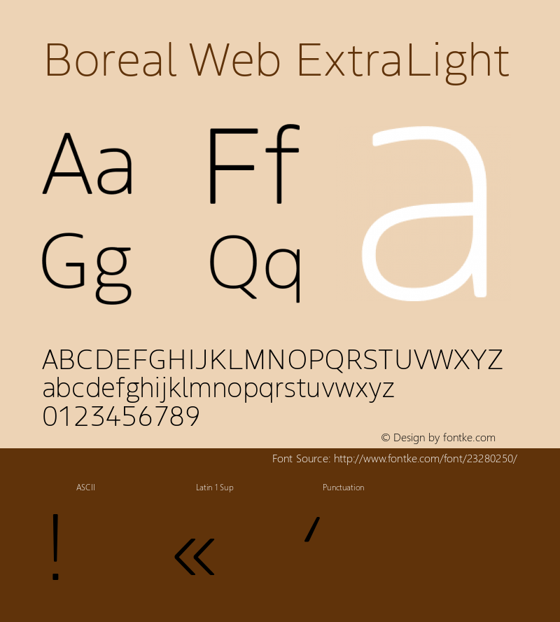 Boreal Web ExtraLight Regular Version 1.001;PS 1.1;hotconv 1.0.72;makeotf.lib2.5.5900; ttfautohint (v1.3) Font Sample