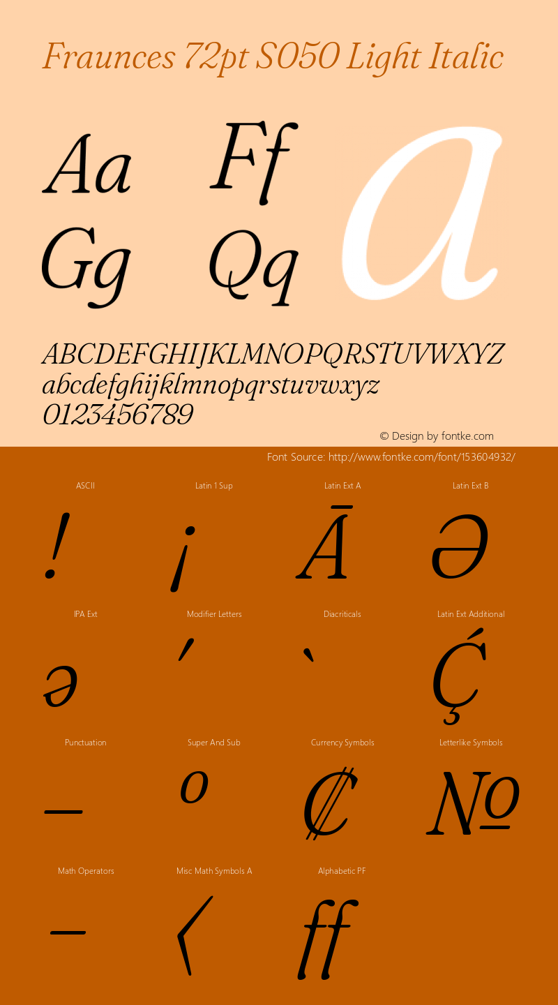 Fraunces 72pt S050 Light Italic Version 1.000; ttfautohint (v1.8.3) Font Sample