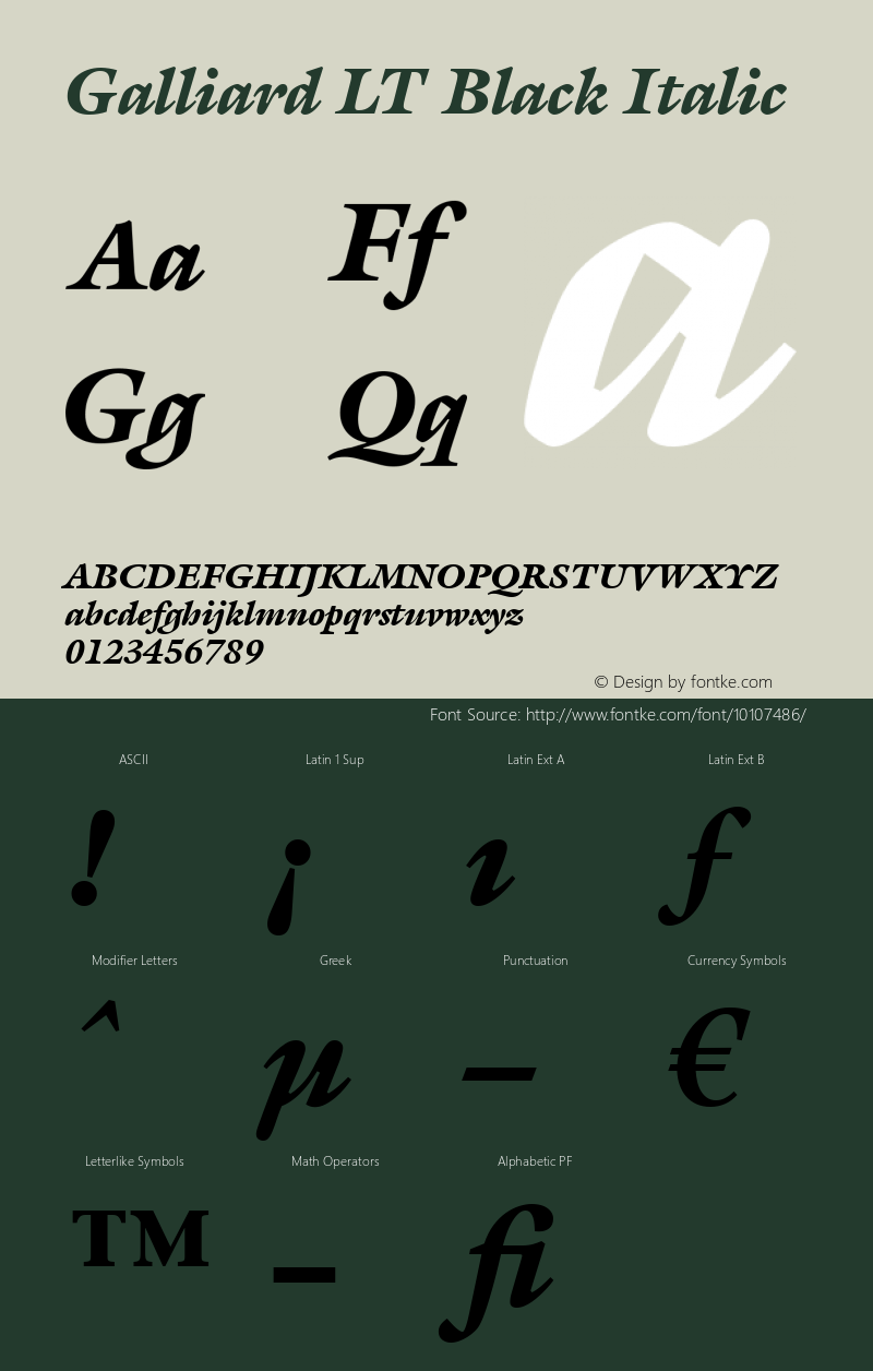 Galliard LT Black Italic Version 6.1; 2002 Font Sample