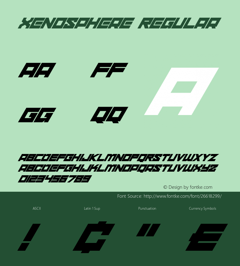 xenosphere Version 1.00 July 28, 2018, initial release Font Sample