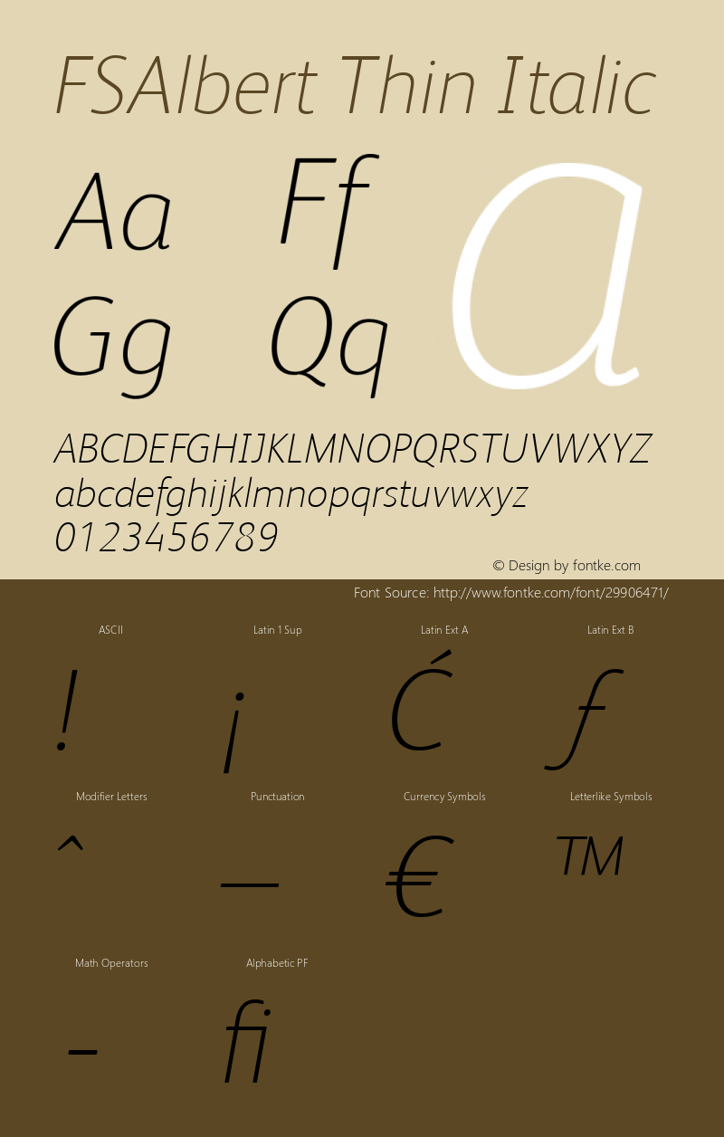 FSAlbert Thin Italic Version 1.000;PS 001.000;hotconv 1.0.38 Font Sample