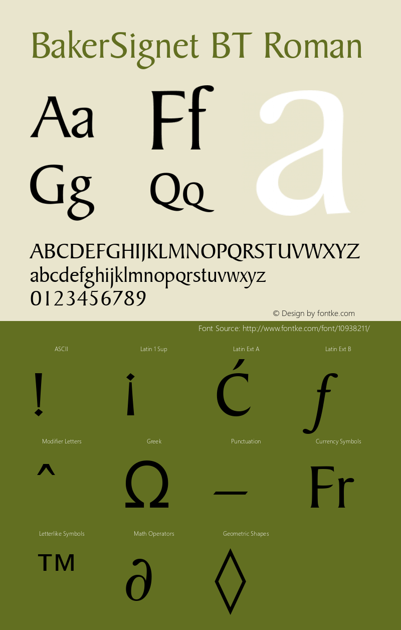 BakerSignet BT Roman mfgpctt-v4.4 Dec 10 1998 Font Sample