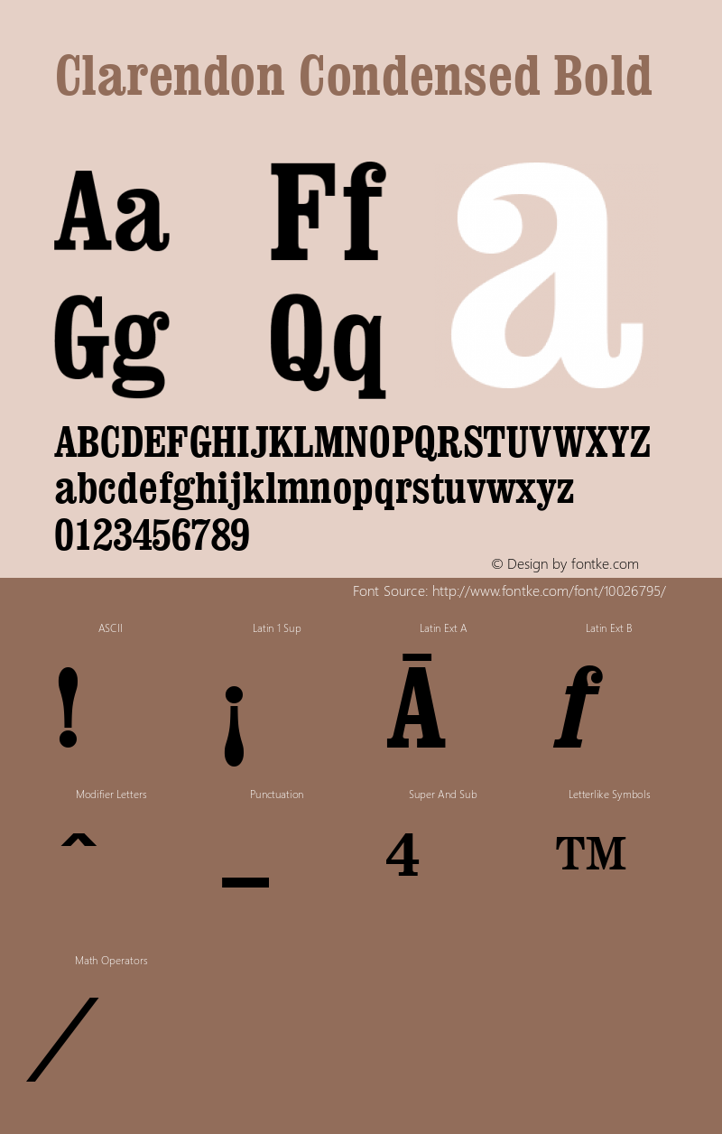 Clarendon Condensed Bold Version 1.3 (Hewlett-Packard) Font Sample