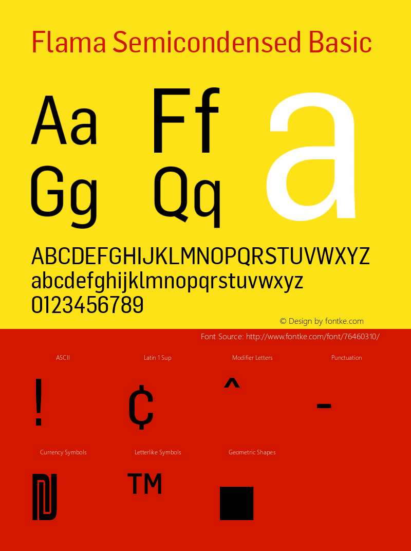 Flama Semicondensed Basic Regular Version 1.000 Font Sample