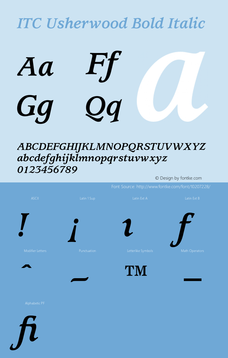 ITC Usherwood Bold Italic 001.000 Font Sample