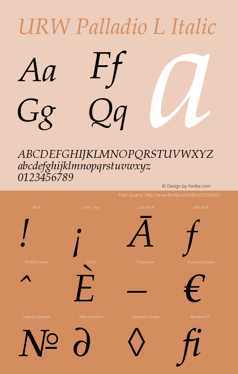 URW Palladio L Italic Version 1.06 Font Sample