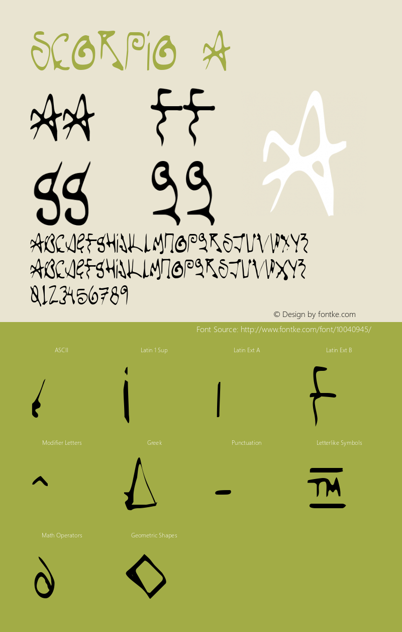 Scorpio A Macromedia Fontographer 4.1 12/25/97 Font Sample