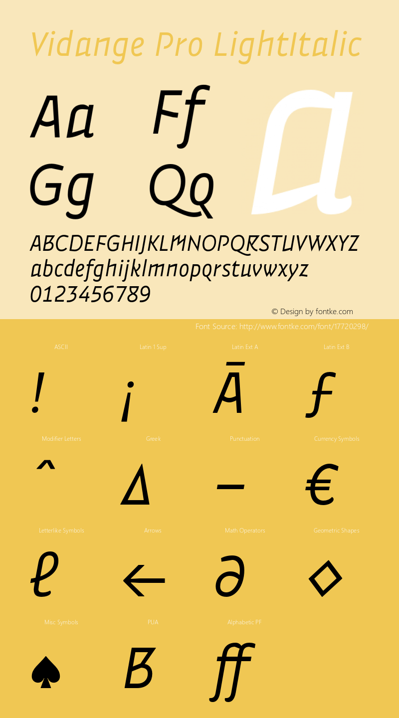 Vidange Pro LightItalic Version 1.100 Font Sample