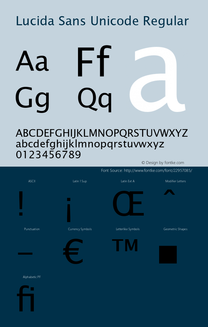 Lucida Sans Unicode Regular Version 5.00 Font Sample