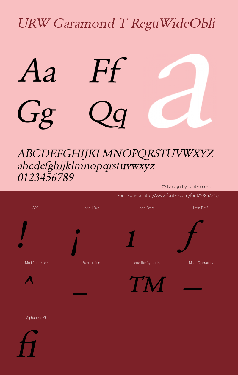 URW Garamond T ReguWideObli Version 001.005 Font Sample