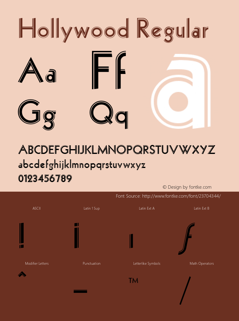 Hollywood Regular Accurate Research Professional Fonts, Copyright (c)1995 Font Sample