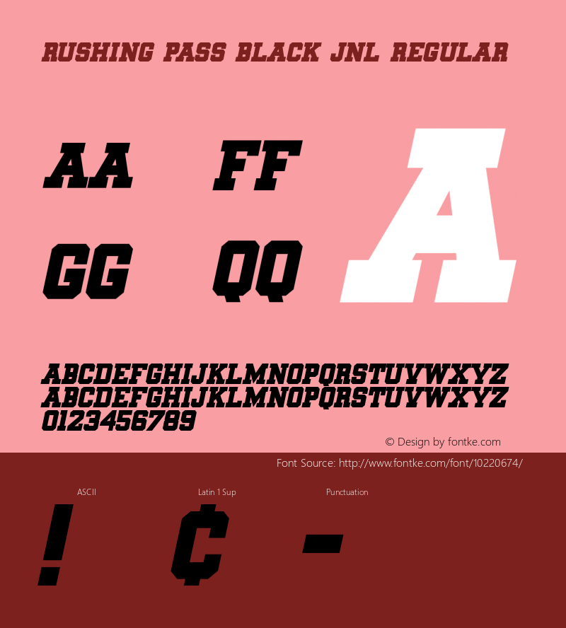 Rushing Pass Black JNL Regular Version 001.000 Font Sample