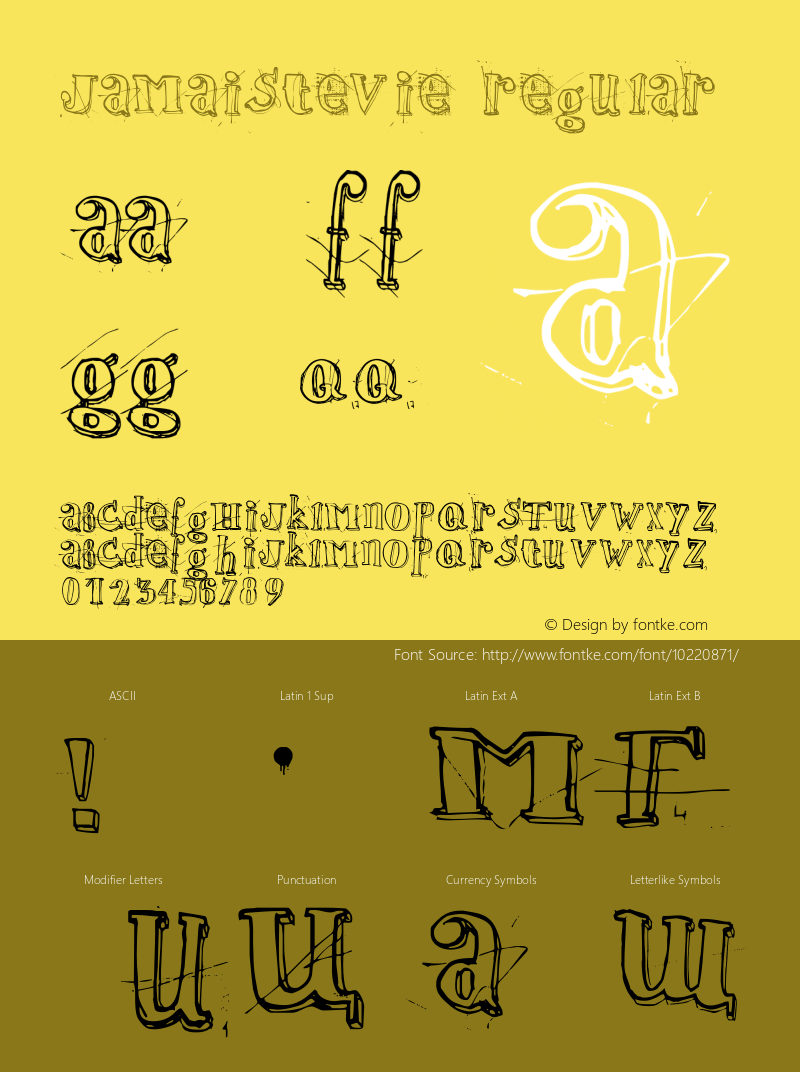 jamaistevie Regular Version 001.000 Font Sample