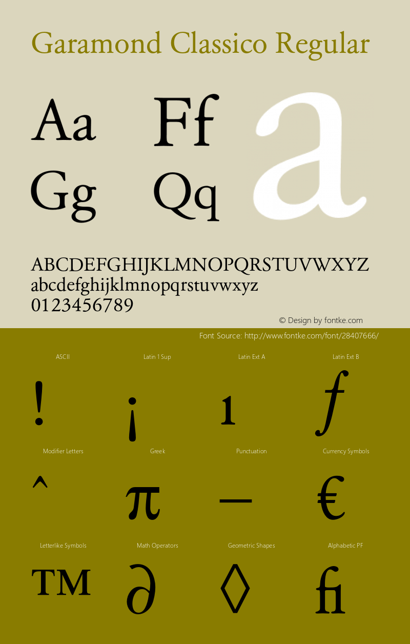 Garamond Classico Version 1.00 Font Sample