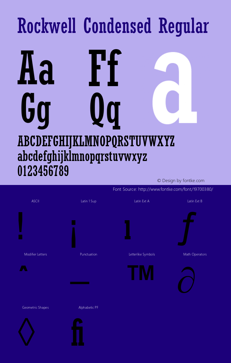 Rockwell Condensed Version 1.50 Font Sample