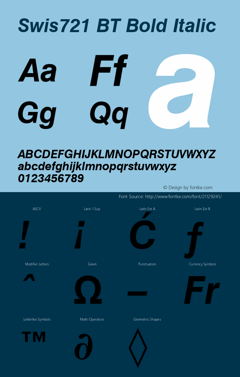 Swiss 721 Bold Italic BT mfgpctt-v1.50 Thursday, December 24, 1992 10:36:54 am (EST) Font Sample