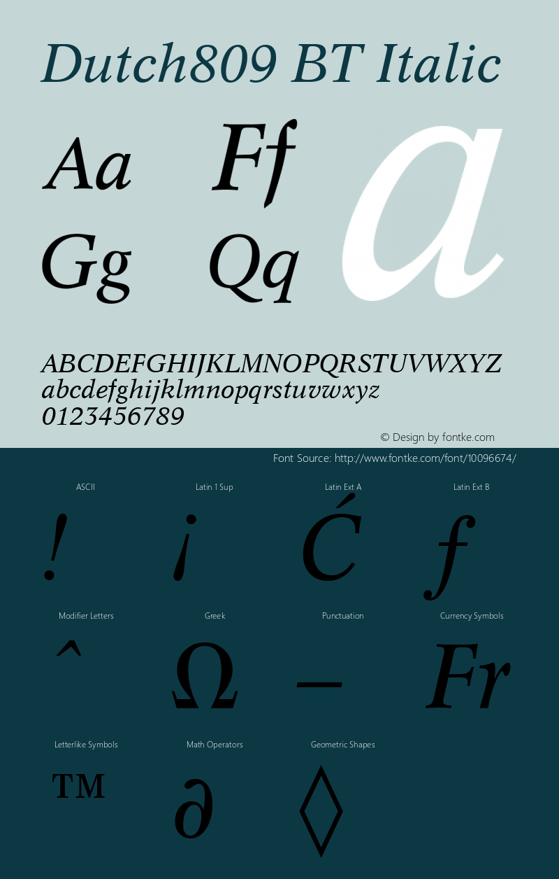 Dutch809 BT Italic Version 2.001 mfgpctt 4.4 Font Sample
