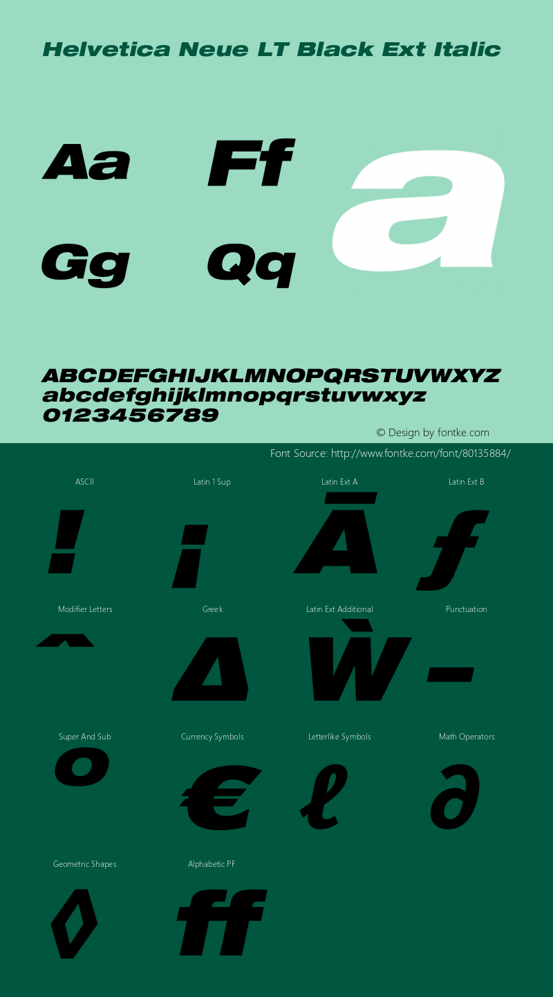 Helvetica Neue LT 93 Black Extended Oblique 001.000 Font Sample