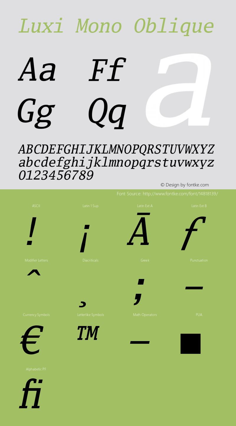 Luxi Mono Oblique 1.2  October 12, 2001 Font Sample