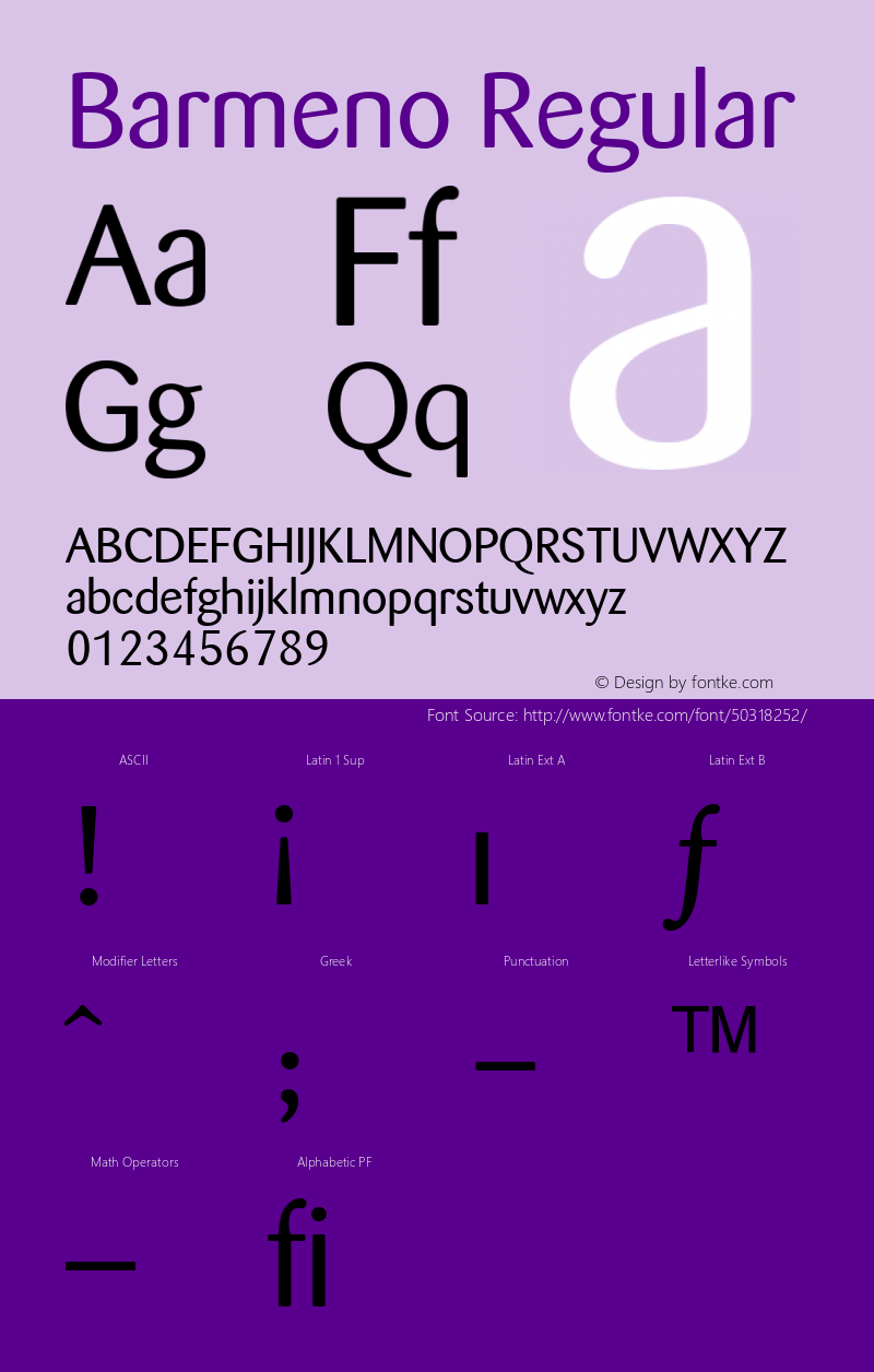 Barmeno Regular Version 001.000 Font Sample