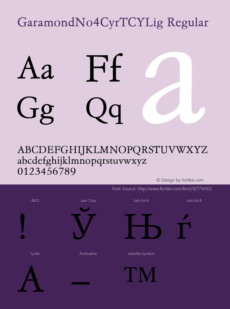 GaramondNo4CyrTCYLig Regular Version 001.005 Font Sample